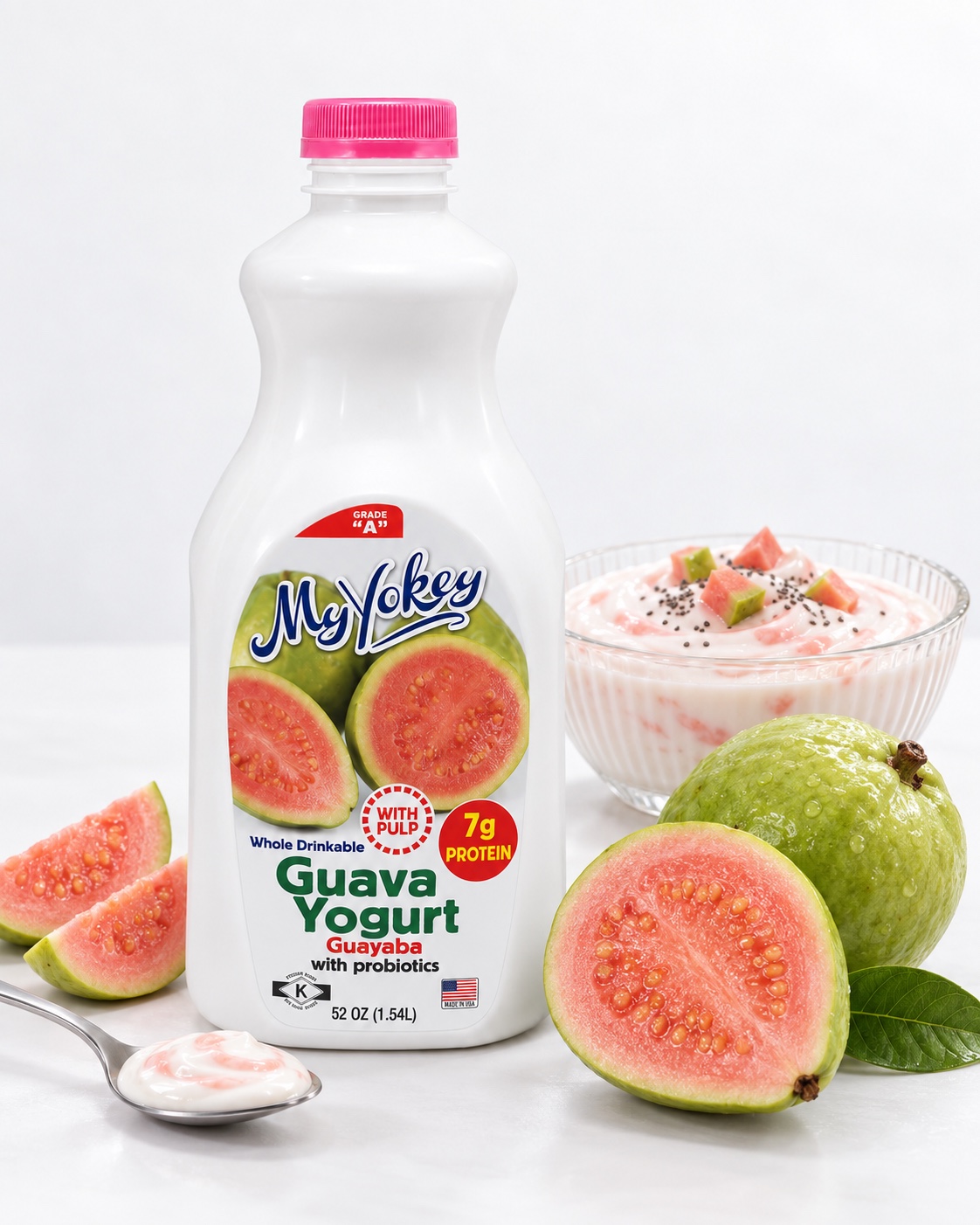 Botella de yogur MyYokey sabor guayaba con fruta y pulpa