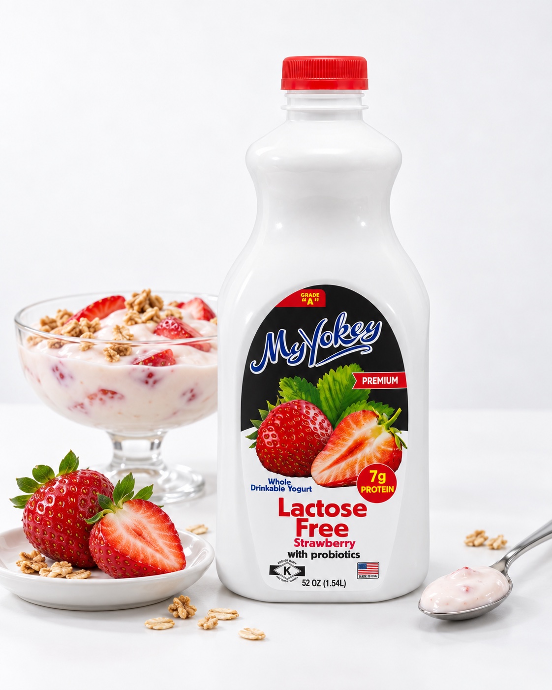 Yogur MyYokey sin lactosa sabor fresa, presentación de 52 onzas
